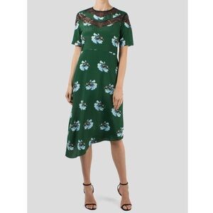 Maje Asymmetric Lace Trimmed Floral Print Silk Blend Dress